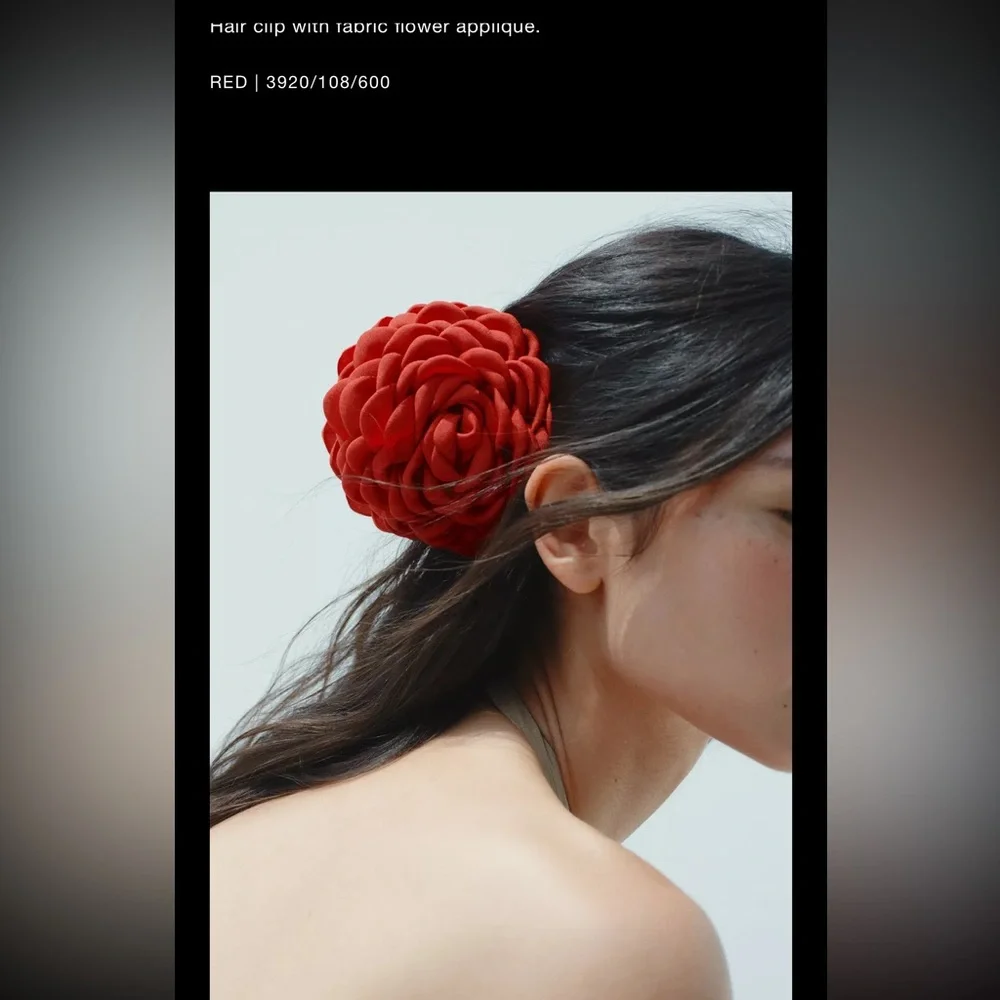 Zara flower fabric 3D hair clip, red